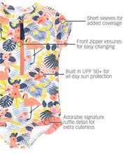 Cargar imagen en el visor de la galería, Girls Tropical Flamingo Short Sleeve One Piece Rash Guard