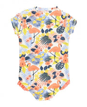 Cargar imagen en el visor de la galería, Girls Tropical Flamingo Short Sleeve One Piece Rash Guard