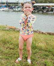 Cargar imagen en el visor de la galería, Tropical Flamingo Long Sleeve Zipper Rash Guard Bikini