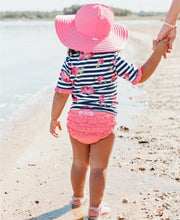 Cargar imagen en el visor de la galería, Rosy Floral Stripe Mid-Sleeve Rash Guard Bikini