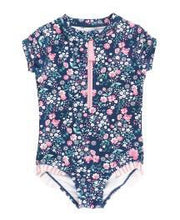 Cargar imagen en el visor de la galería, Girls Moonlit Meadow Short Sleeve One Piece Rash Guard