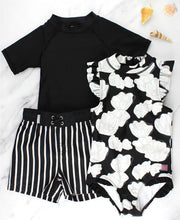 Cargar imagen en el visor de la galería, Black & White Stripe Swim Trunks
