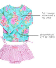 Cargar imagen en el visor de la galería, Orchid Oasis Long Sleeve Rash Guard Skirted Bikini