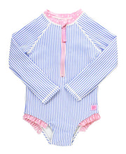 Cargar imagen en el visor de la galería, Girls Seersucker Long Sleeve One Piece Rash Guard