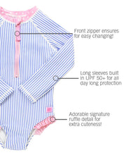 Cargar imagen en el visor de la galería, Girls Seersucker Long Sleeve One Piece Rash Guard