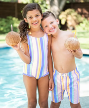 Cargar imagen en el visor de la galería, Rainbow Lane Stripe Swim Trunks