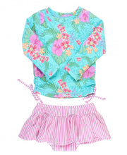 Cargar imagen en el visor de la galería, Orchid Oasis Long Sleeve Rash Guard Skirted Bikini
