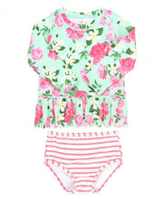 Cargar imagen en el visor de la galería, Rosy Sweetheart Peplum Long Sleeve Rash Guard Bikini