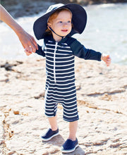 Cargar imagen en el visor de la galería, Navy Stripe Rash Guard Bodysuit