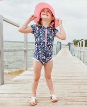 Cargar imagen en el visor de la galería, Girls Moonlit Meadow Short Sleeve One Piece Rash Guard