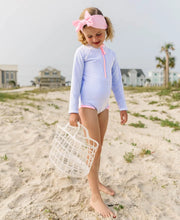 Cargar imagen en el visor de la galería, Girls Seersucker Long Sleeve One Piece Rash Guard