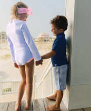 Cargar imagen en el visor de la galería, Girls Seersucker Long Sleeve One Piece Rash Guard