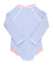 Cargar imagen en el visor de la galería, Girls Seersucker Long Sleeve One Piece Rash Guard