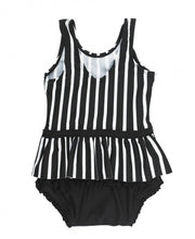 Cargar imagen en el visor de la galería, Black & White Stripe Skirted One Piece
