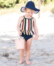 Cargar imagen en el visor de la galería, Sunset Stripe Scallop Peplum One Piece
