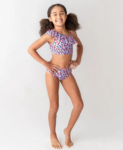 Red White and Bloom Tween One Shoulder Ruffle Tankini