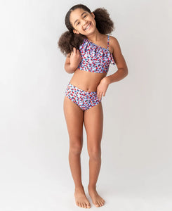 Red White and Bloom Tween One Shoulder Ruffle Tankini