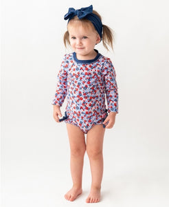 Red White and Bloom Long Sleeve One Piece Rash Guard