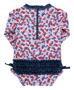 Red White and Bloom Long Sleeve One Piece Rash Guard