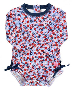 Red White and Bloom Long Sleeve One Piece Rash Guard