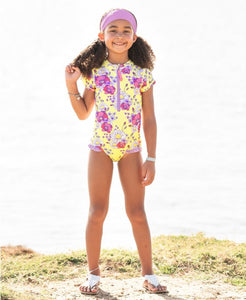 Girls Daisy Delight Short Sleeve One Piece Rash Guard