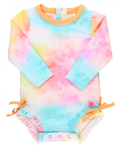 Rainbow Tie Dye Long Sleeve One Piece Rash Guard