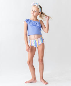 Rainbow Lane Stripe One Shoulder Ruffle Tankini