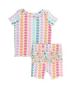 Rainbow Hearts Snuggly 2pc Ruffled Pajamas