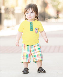 Rainbow Gingham Shorts & Lemon Pocket Henley Set