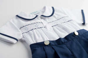 2-Piece Navy Smocked Bobby Suit