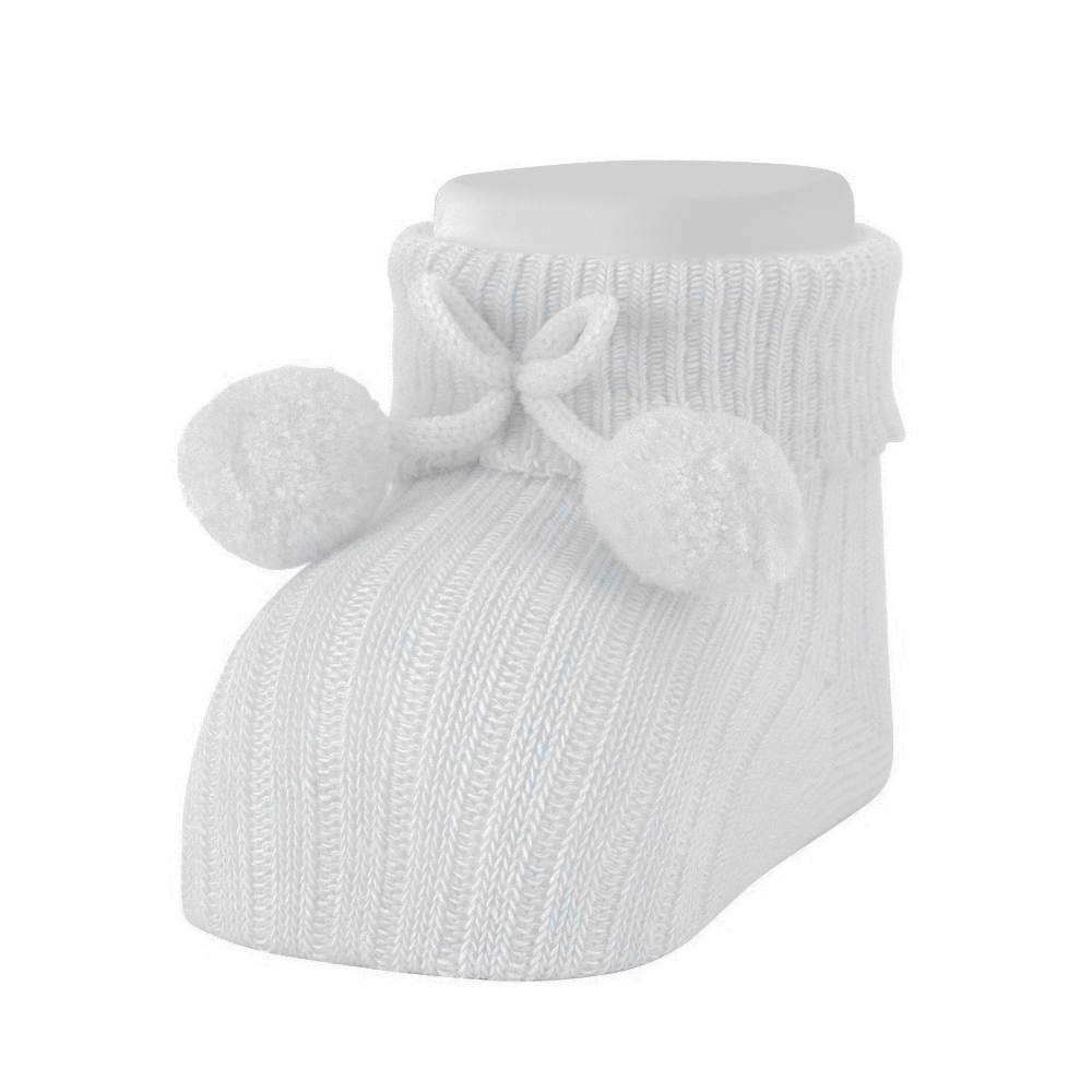 Ribbed Folded Cuff Booties with Pom Pom