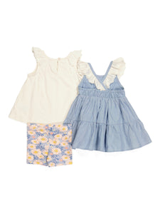 Tiered Dress And Floral Short Set