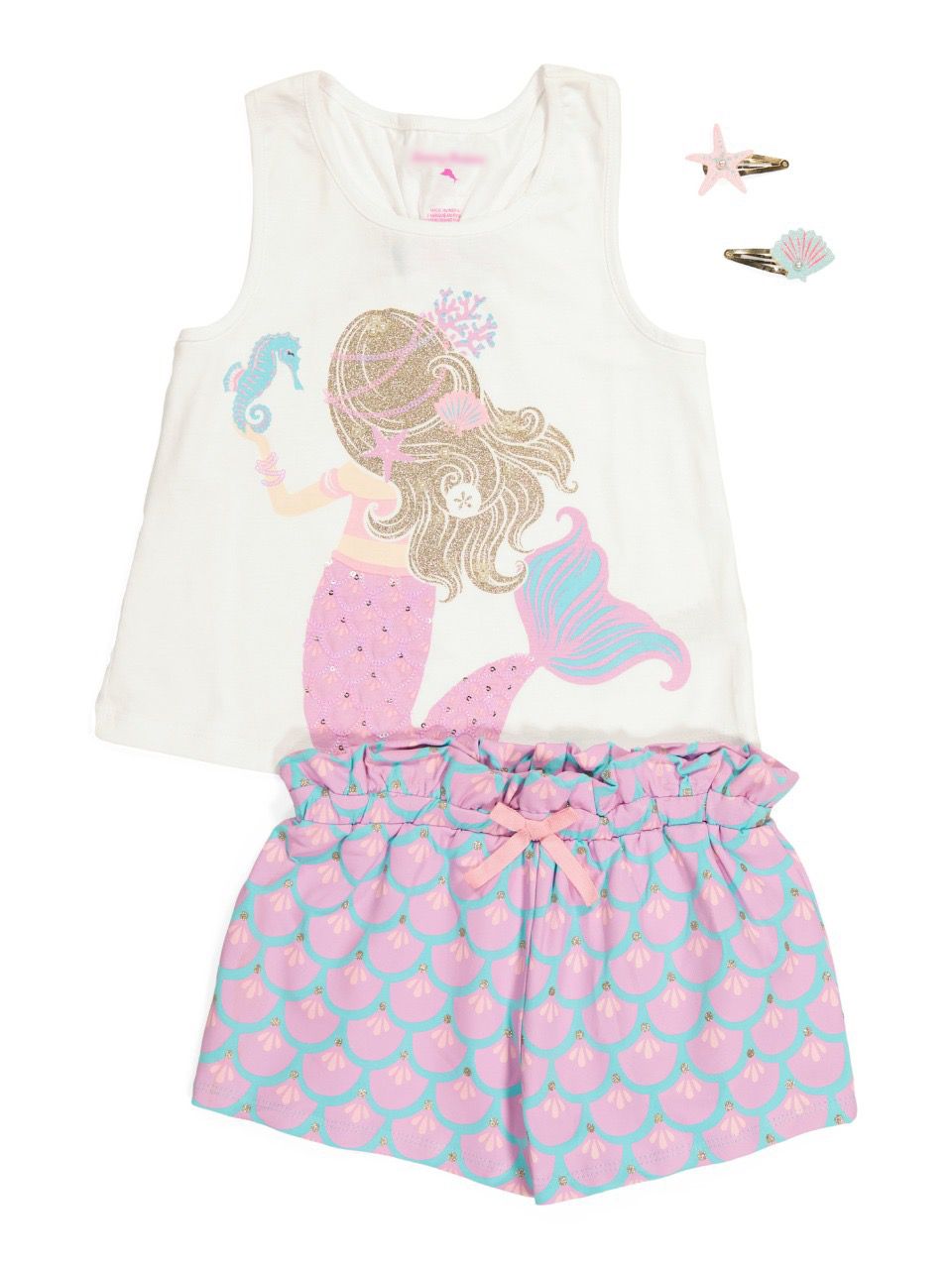 Mermaid Shorts Set With Hair Clips