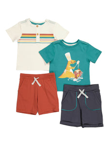 Boys 4pc Spaghetti Dino Shorts Set