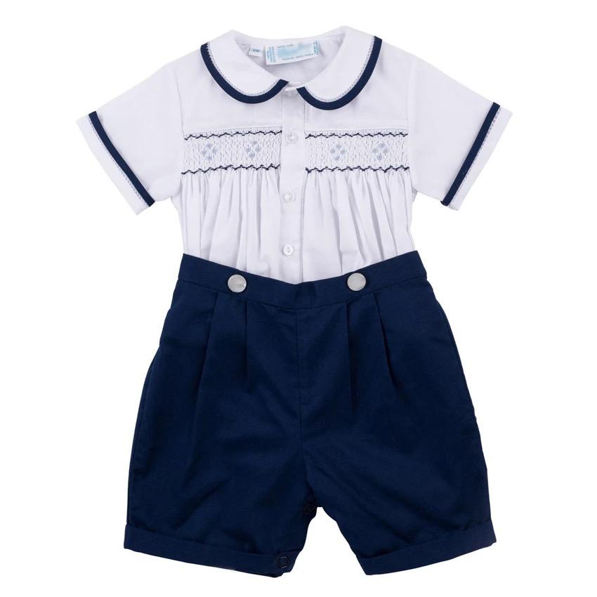 2-Piece Navy Smocked Bobby Suit