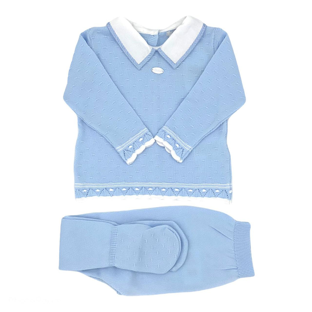 Blue Knitted 2 Piece Babygrow