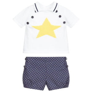 Blue & White Cotton Shorts Set