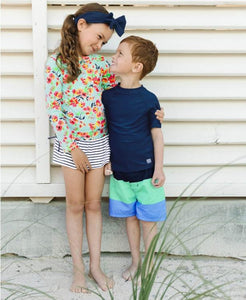 Mint & Blue Color Block Swim Trunks