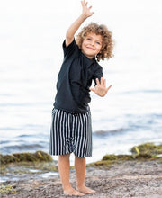 Cargar imagen en el visor de la galería, Black &amp; White Stripe Swim Trunks
