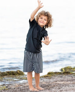 Black & White Stripe Swim Trunks