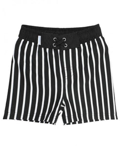 Black & White Stripe Swim Trunks