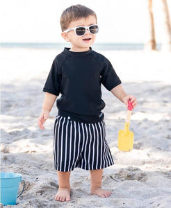 Black & White Stripe Swim Trunks