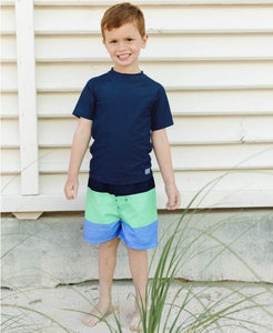 Mint & Blue Color Block Swim Trunks