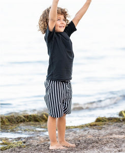 Black & White Stripe Swim Trunks