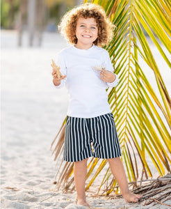 Black & White Stripe Swim Trunks