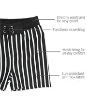 Cargar imagen en el visor de la galería, Black &amp; White Stripe Swim Trunks
