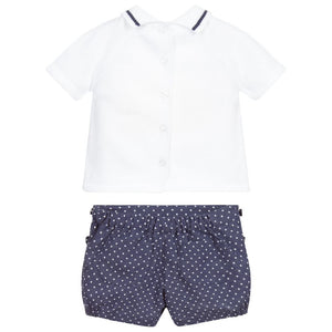 Blue & White Cotton Shorts Set