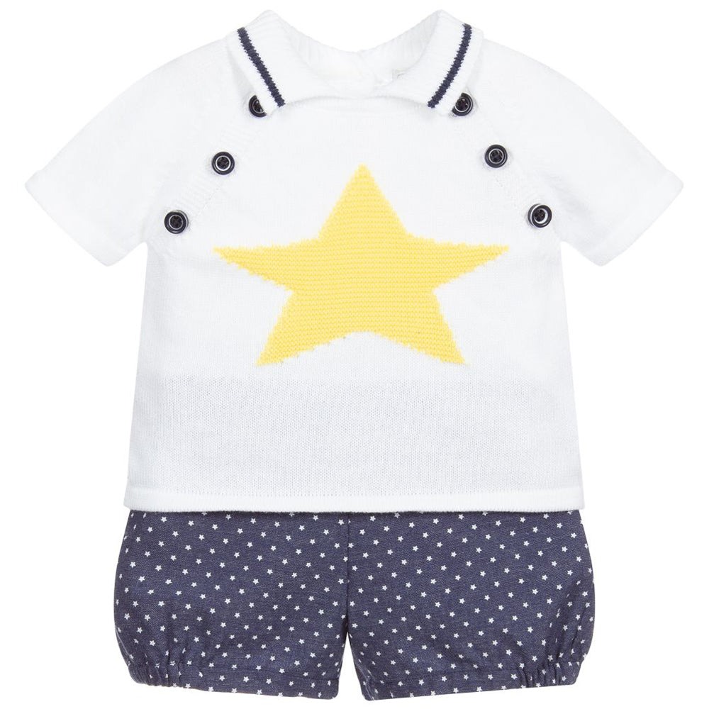 Blue & White Cotton Shorts Set