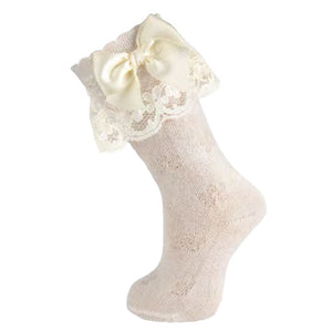 Knee High Socks with Lace & Bow
