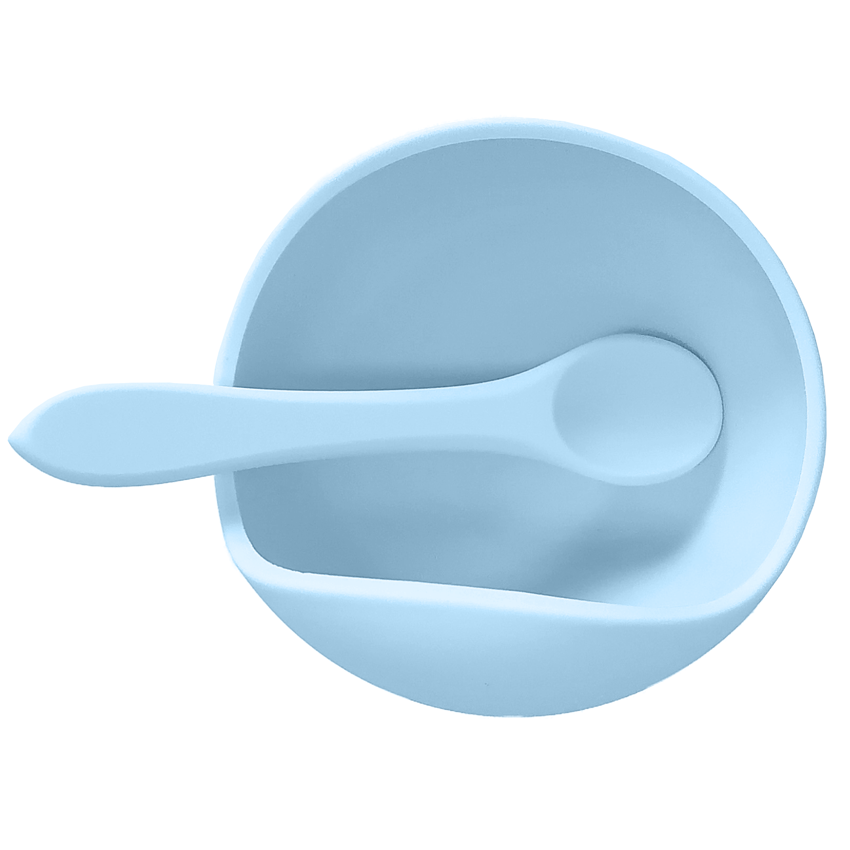 Blue Silicone Suction Bowl & Spoon Set